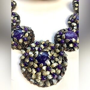 Elegant Purple and Gold Statement Necklace